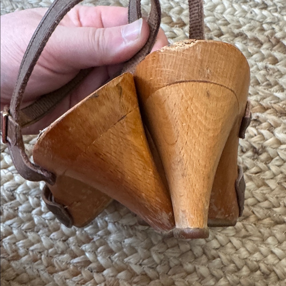 Krone Saga 37 Vintage Taupe Grey Wooden Clogs Sandals Shoes - Picture 9 of 12